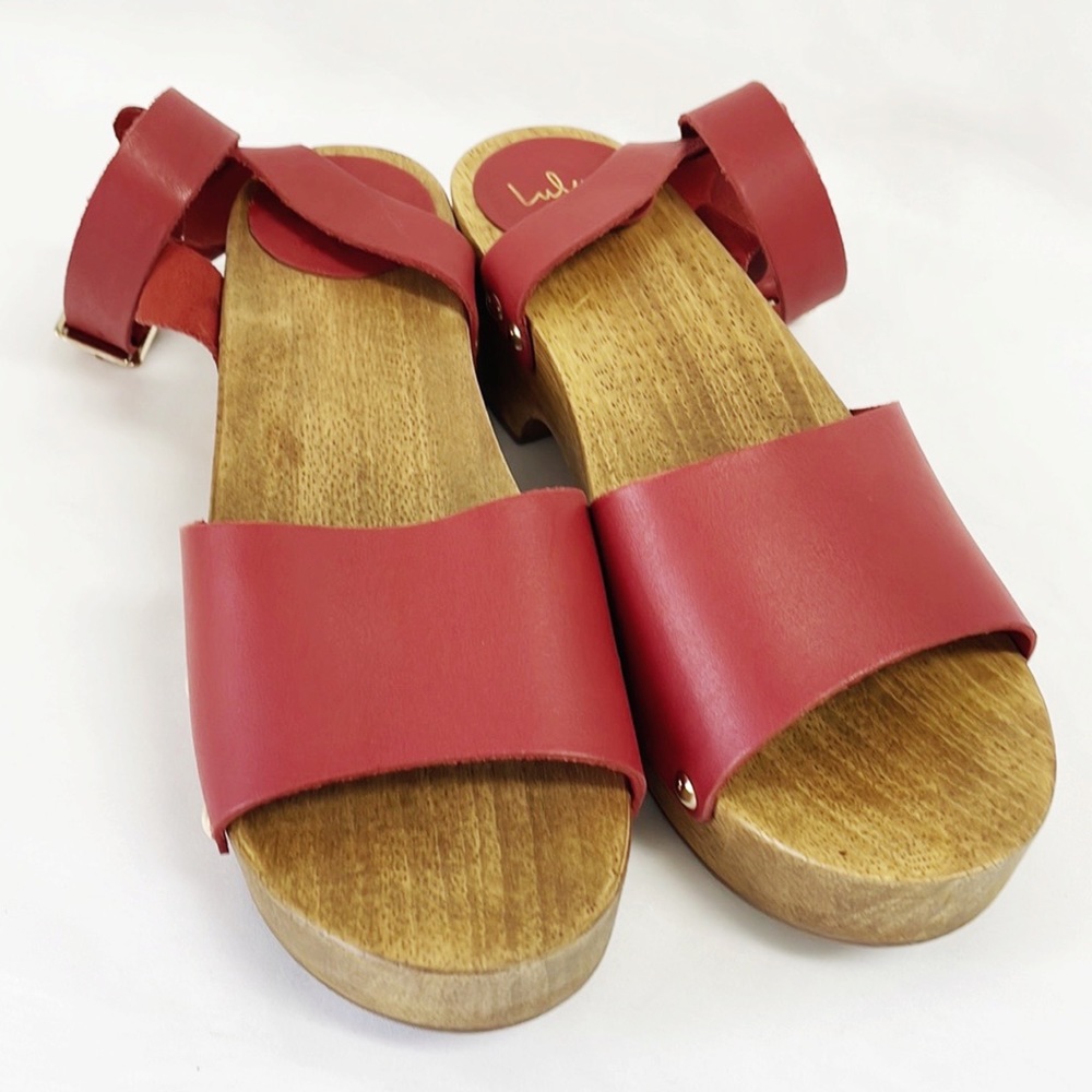 LULU’S Willy Red Leather Open Toe Clog/Sandals NEW! Size 7 - Picture 3 of 4